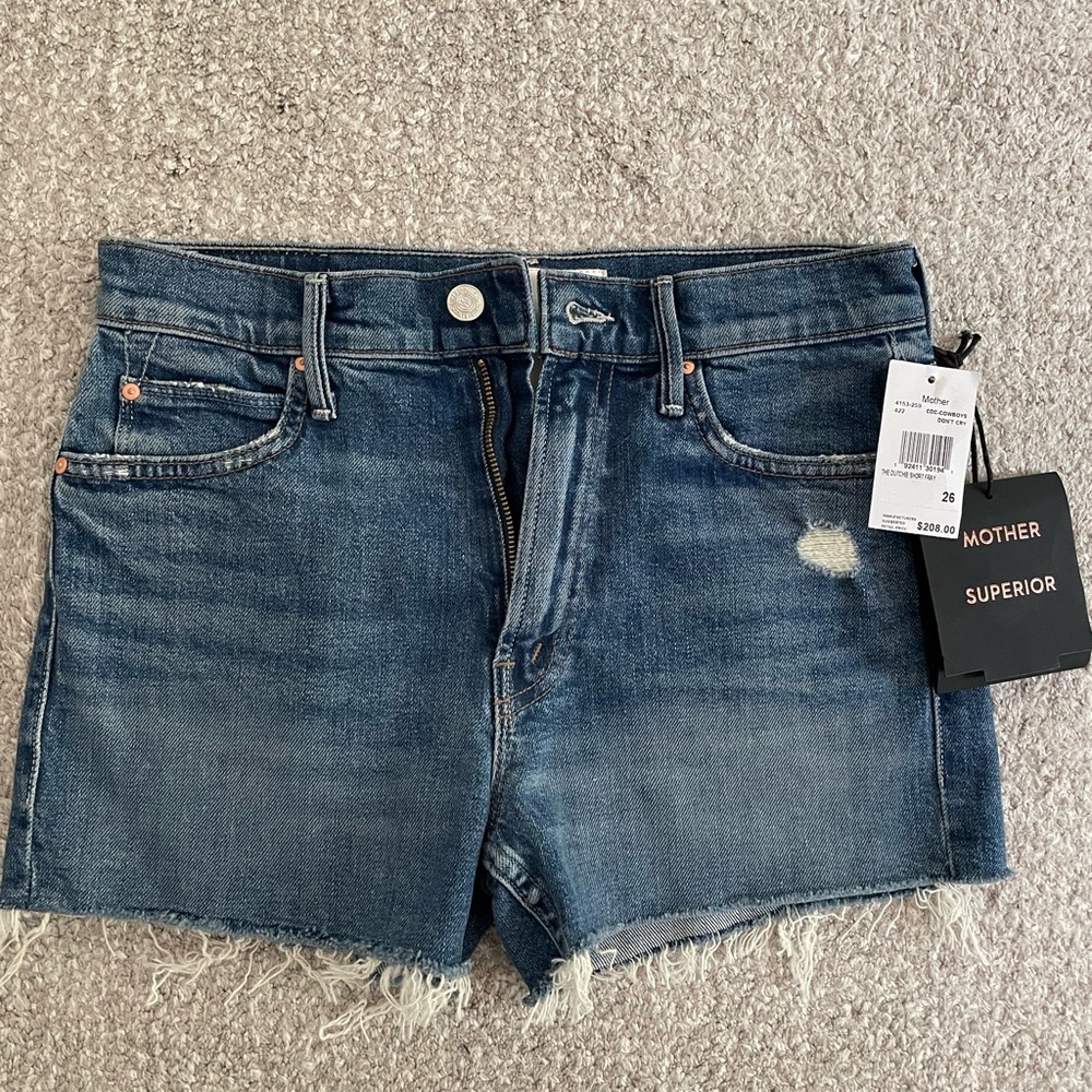 MOTHER denim shorts, The Dutchie Short Fray in Cowboys Don't Cry, NWT, Size 26